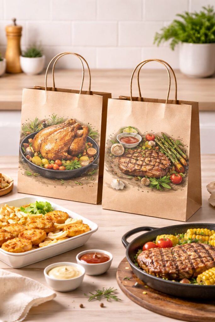 בניית דוגמה חוזרת על שקית נייר עומק מותגי בלי להעמיס מסרים