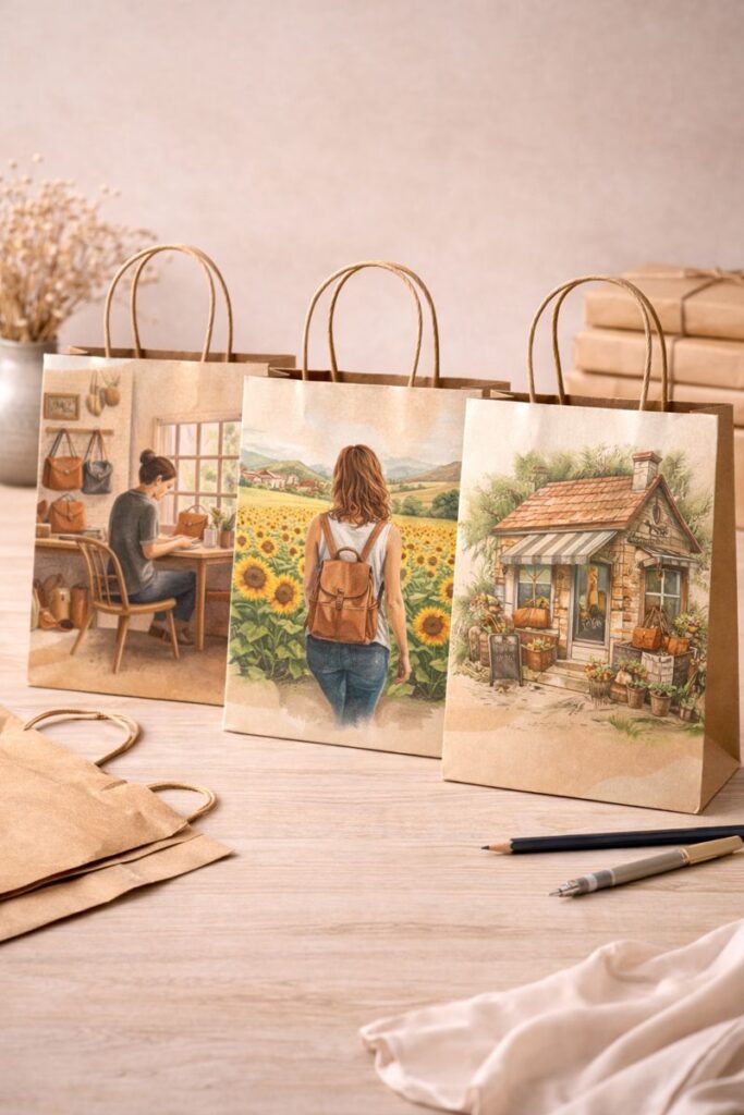 בניית מערכת גרפית מלאה שקית, מדבקה, נייר טישו ואריזה שמרגישים משפחה אחת