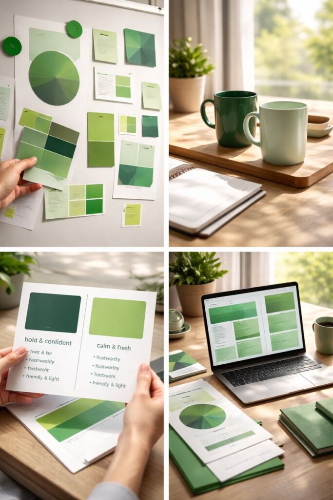 ירוק חזק מול ירוק בהיר בהקשר של זהות מותג שנמצאת בתנועה