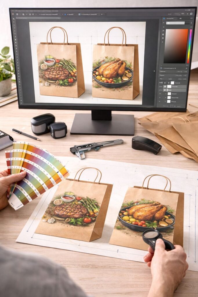 שילוב צילום וטיפוגרפיה על שקיות נייר איזון בין רגש לקריאות